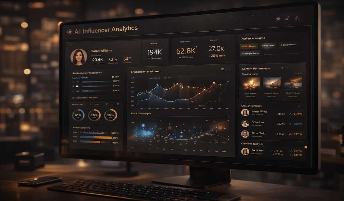 AI dashboard analyzing influencer campaign performance and audience signals