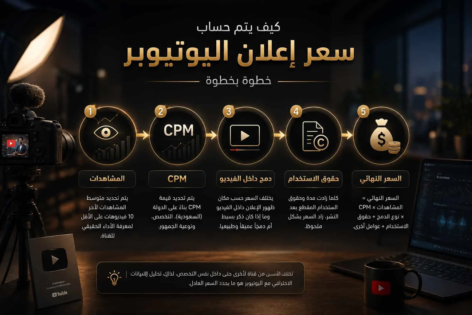 كيف يتم حساب سعر إعلان اليوتيوبر في السعودية اعتماداً على المشاهدات و CPM وحقوق الاستخدام