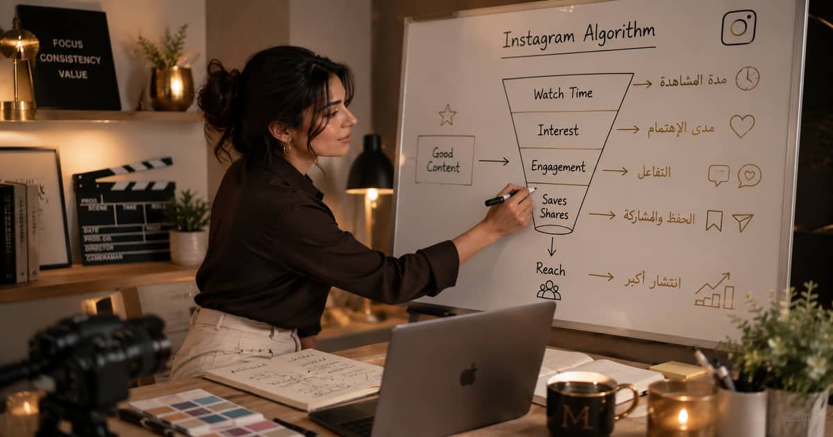 شرح كيف تعمل خوارزمية إنستاغرام من خلال التفاعل ومعدل المشاهدة والحفظ والمشاركة لزيادة انتشار المحتوى