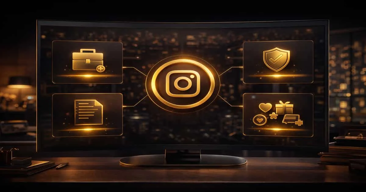 شروط الربح من انستقرام 2026 موضحة في تصميم بصري يشمل الحساب الاحترافي والأهلية وسياسات المنصة وأدوات الربح المباشر مثل الاشتراكات والهدايا