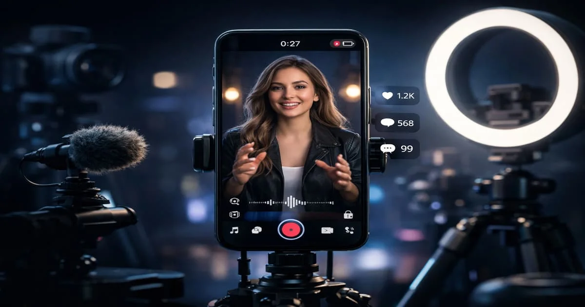 طريقة تصوير الريلز باحتراف على إنستقرام عبر هاتف ذكي مع تكوين بصري عمودي وخطاف بصري قوي في أول ثانية