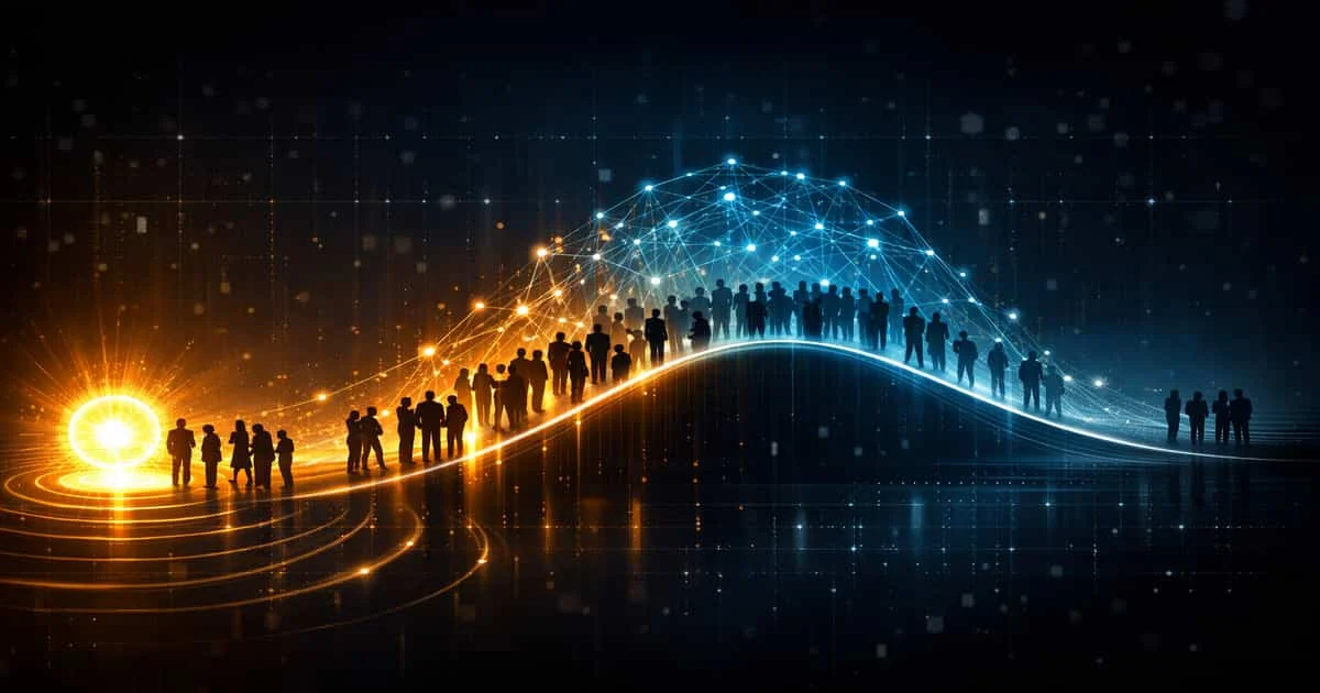 منحنى انتشار الابتكار Diffusion of Innovation يوضح انتقال الأفكار الجديدة من المبتكرين والمتبنين الأوائل إلى الأغلبية في السوق حتى يتحقق تبني السوق