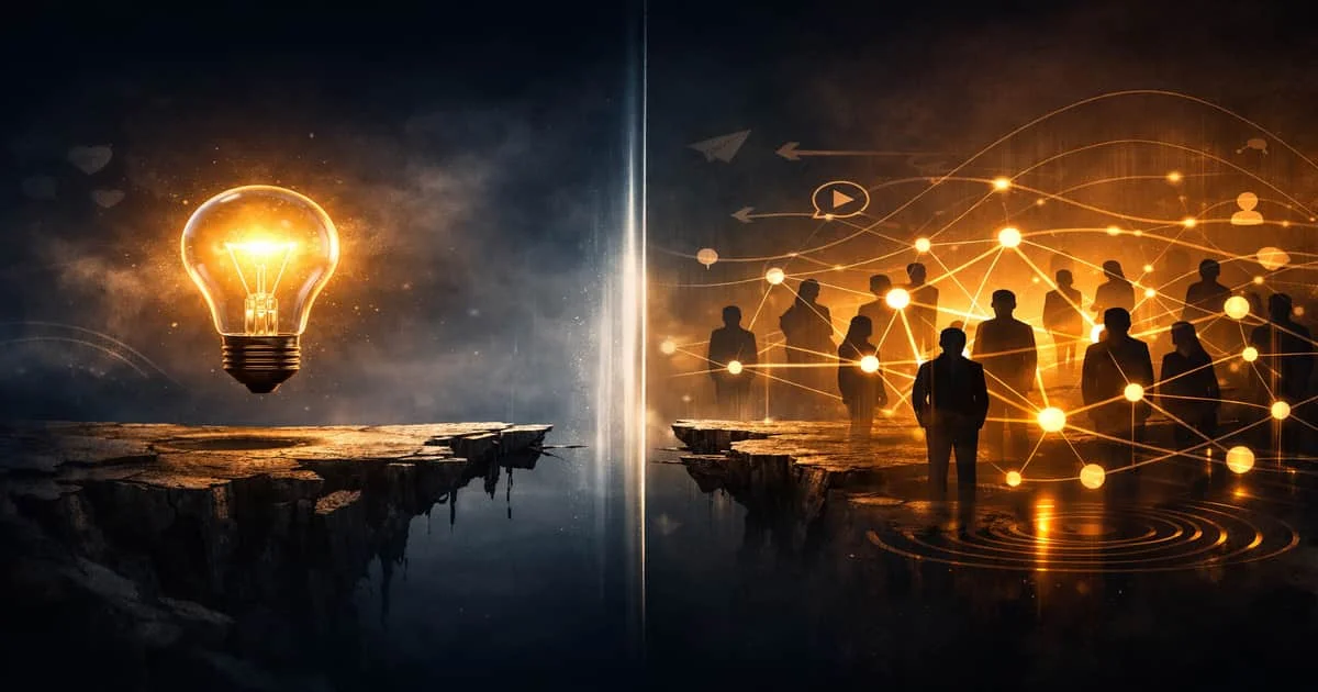 فكرة مبتكرة تفصلها فجوة عن شبكة جمهور مترابطة، تعبير عن أخطاء التسويق التي تجعل الأفكار الجيدة تفشل في السوق