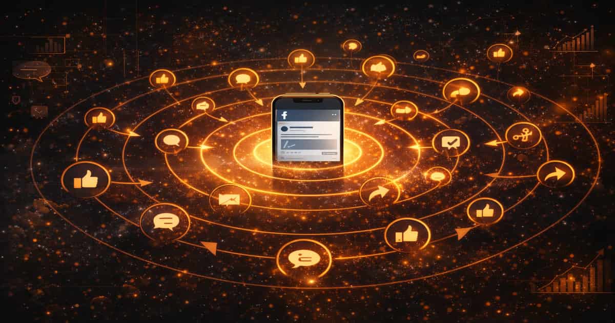 تصور بصري لتوسع انتشار منشور في فيسبوك عند ظهور إشارات تفاعل قوية