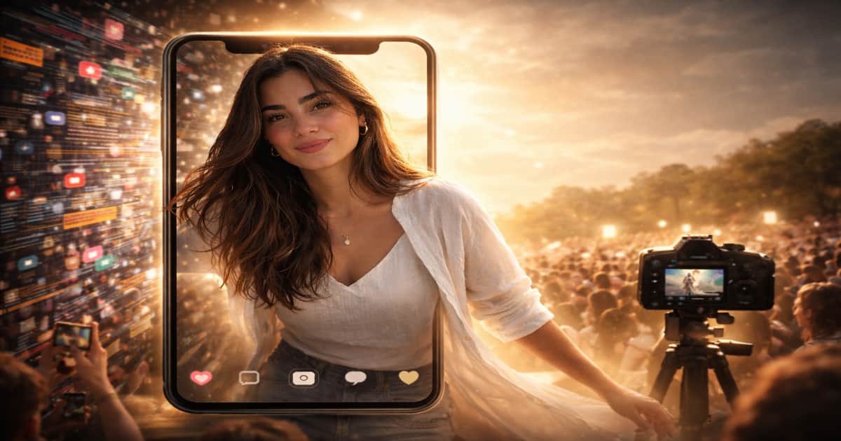 صانعة محتوى داخل شاشة هاتف في مشهد يرمز إلى كيف تزيد متابعين انستقرام بشكل حقيقي وبناء جمهور قوي على السوشال ميديا