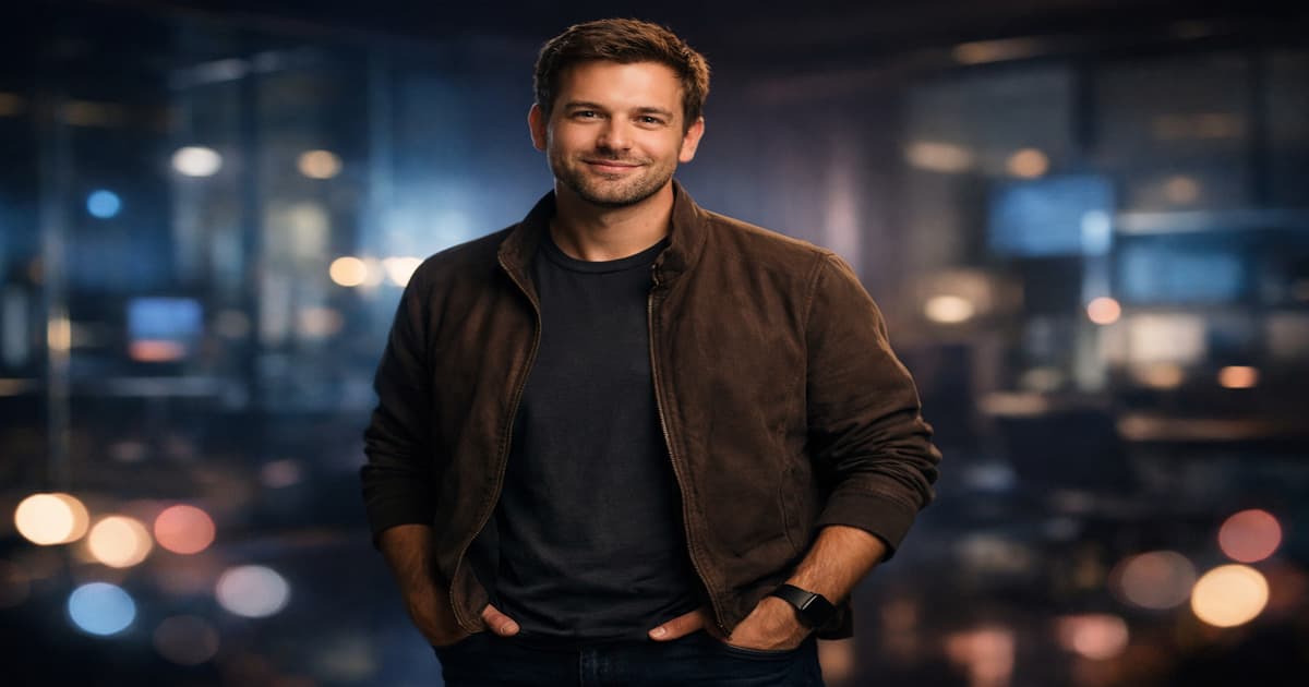 حضور إنساني واضح في المحتوى الرقمي: شخص حقيقي يتحدث بثقة ودفء أمام الكاميرا مع خلفية راقية وهادئة تعكس الفرق بين القرب الإنساني والرسالة المؤسسية