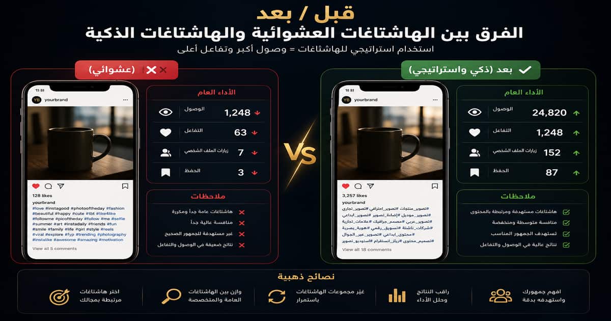 الفرق بين الهاشتاغات العشوائية والهاشتاغات الذكية في إنستغرام 2026