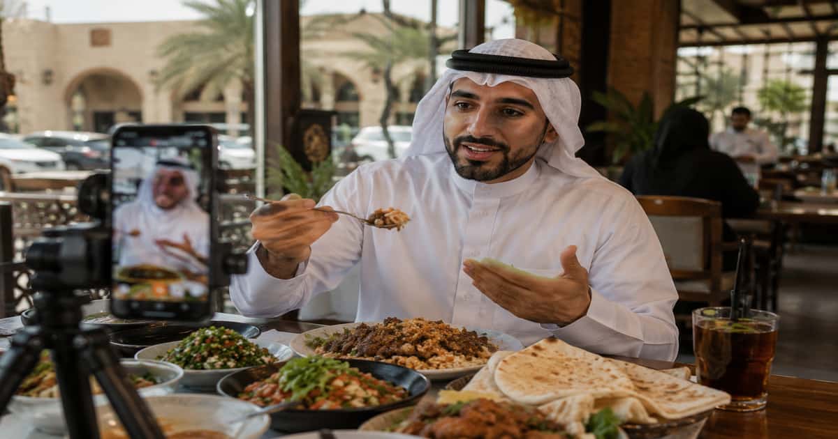 مؤثر كويتي يصور تجربة طعام داخل مطعم لاختيار المؤثر المناسب لمطعمك في الكويت