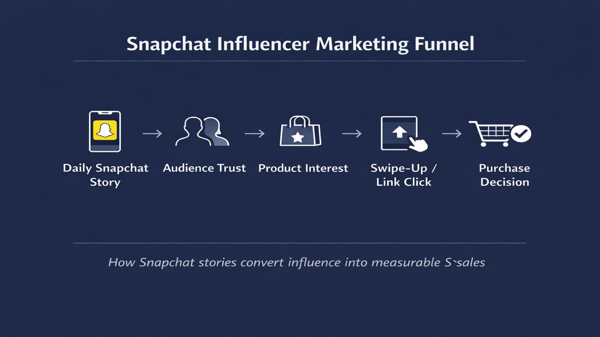 Snapchat influencer marketing conversion funnel showing how daily Snapchat stories build audience trust and convert followers into product purchases