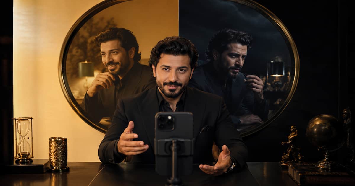 مشهور عربي يقدم بث تيك توك مباشر أمام مرآة تعكس جانبًا ودودًا وعفويًا وجانبًا متوترًا يكشف مخاطر العلامة الشخصية