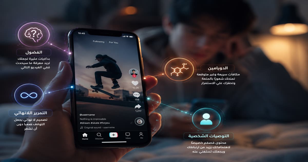 العوامل النفسية وراء التعلق بمحتوى تيك توك مثل الفضول والدوبامين والتمرير اللانهائي